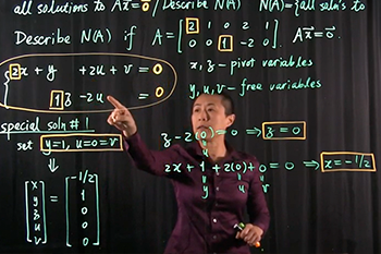 Instructor writing math equations on a transparent lightboard